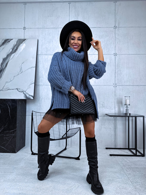 ELYNDI Удлиненный шерстяной свитер - СЕРО-СИНИЙ ПРЕДЗАКАЗ