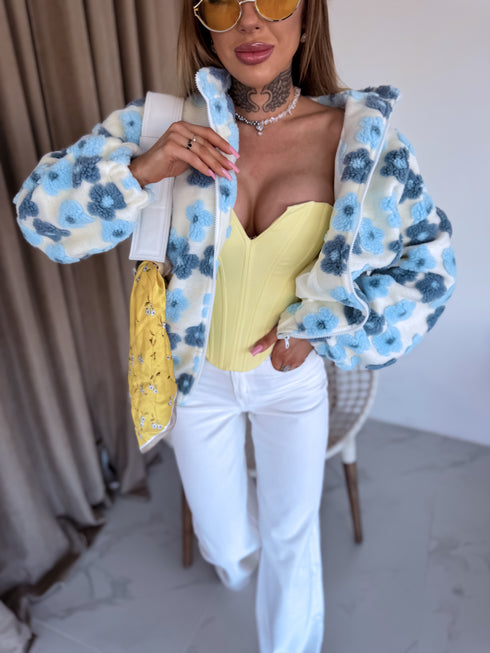 Siltā jaka "FLORAL TEXTURE A2636" - GAIŠI ZILA