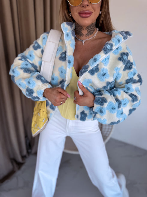 Siltā jaka "FLORAL TEXTURE A2636" - GAIŠI ZILA