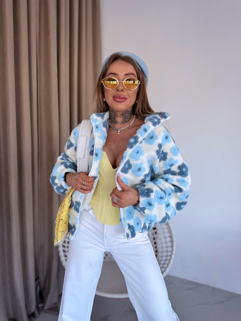 Siltā jaka "FLORAL TEXTURE A2636" - GAIŠI ZILA