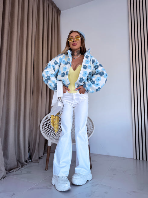 Siltā jaka "FLORAL TEXTURE A2636" - GAIŠI ZILA