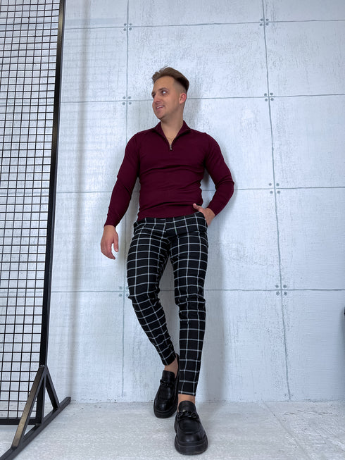 Vīriešu bikses ar smalko rūtojumu - melnas ar baltu 65-3