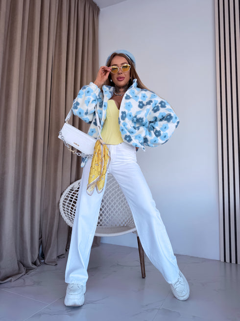 Siltā jaka "FLORAL TEXTURE A2636" - GAIŠI ZILA