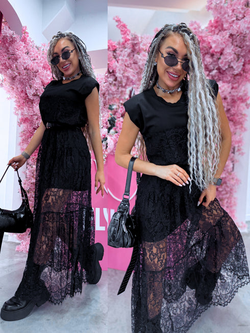 "MOONLIGHT VINTAGE" dress + belt - BLACK