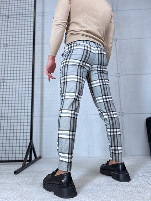 Rūtotas vīriešu bikses - pelēkas ar bēšām līnijām