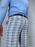 Men's checkered pants - gray with blue lines 17-2