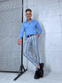 Men's checkered pants - gray with blue lines 17-2