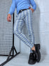 Men's checkered pants - gray with blue lines 17-2