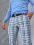 Men's checkered pants - gray with blue lines 17-2
