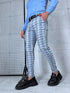 Men's checkered pants - gray with blue lines 17-2