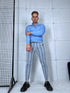 Men's checkered pants - gray with blue lines 17-2