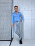 Men's checkered pants - gray with blue lines 17-2