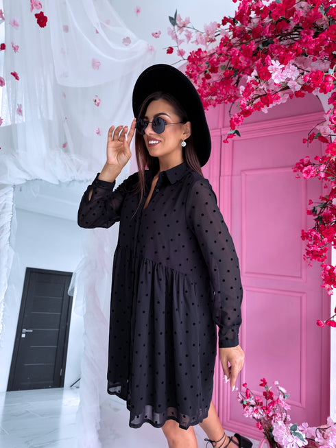 Платье "ALMOND DX16145" - черное, в горошек