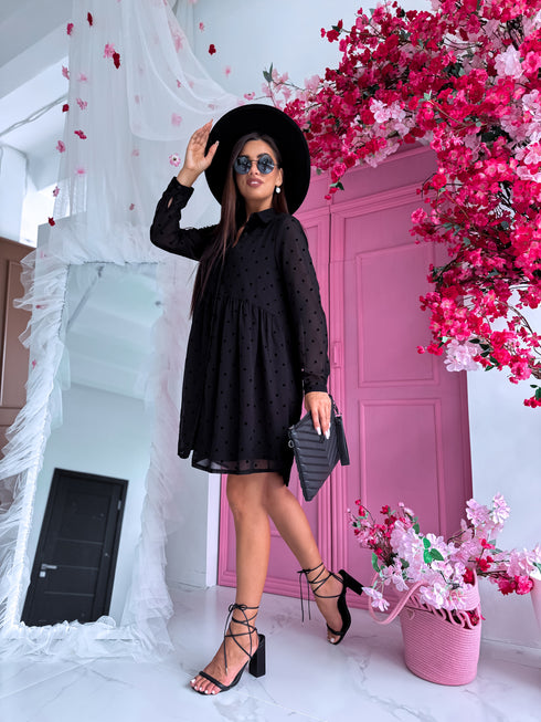 Платье "ALMOND DX16145" - черное, в горошек