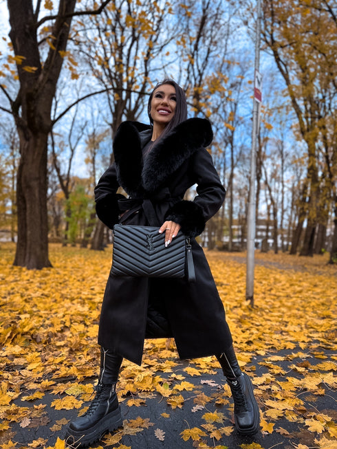 Mētelis ar pūku "CLOSURE" FC76 - melns