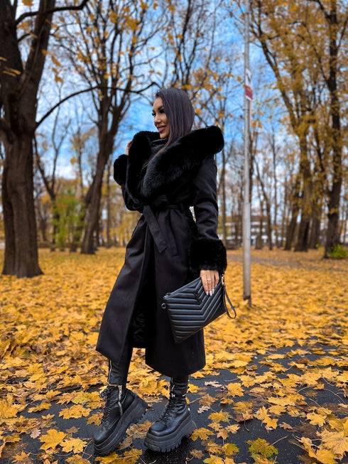 Mētelis ar pūku "CLOSURE" FC76 - melns