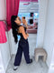 Extra long pants "WHERE BLUE FALLS" T6392-4 - DARK BLUE