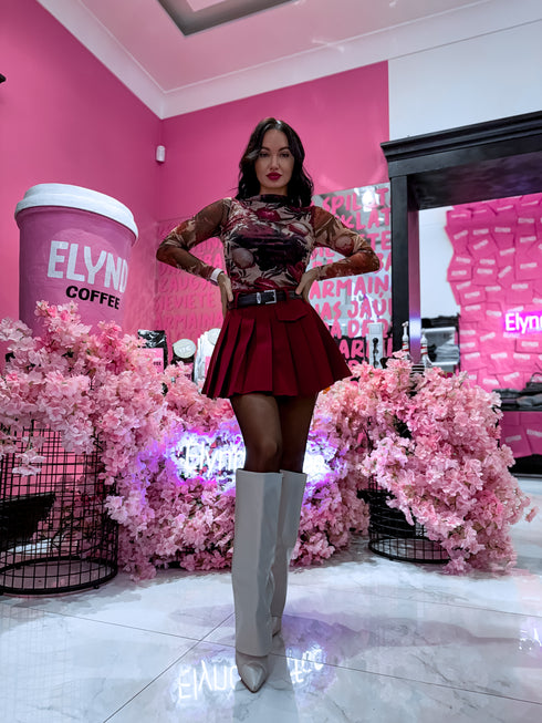 CORRUGATED shorts + belt GIFT "AMELIA" - Burgundy PRE-ORDER