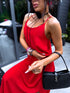 Free, long dress with crossed straps - red
