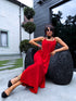 Free, long dress with crossed straps - red