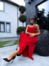 Free, long dress with crossed straps - red