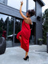 Free, long dress with crossed straps - red