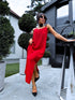 Free, long dress with crossed straps - red