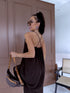 Loose, long dress with crossed straps - choco