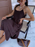 Loose, long dress with crossed straps - choco