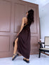 Loose, long dress with crossed straps - choco