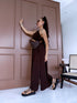 Loose, long dress with crossed straps - choco