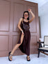 Loose, long dress with crossed straps - choco