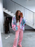 "FURORA PH6710" faux fur jacket - BLUE WITH PINK