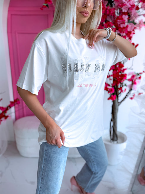 T-shirt with crystal embroidery "DREAM" - WHITE
