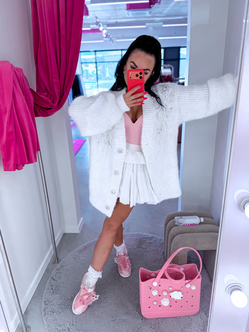 Knitted jacket with sequins "SIMPLE RULES 06#" - WHITE