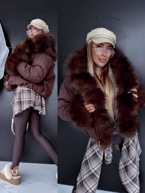 Short jacket "HOT DROP U90532" - CHOCO WITH BROWN FUR
