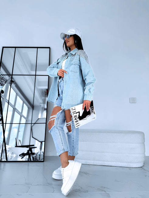 Джинсовая рубашка "LUX DIAMOND" D27 - СВЕТЛО СИНЯЯ