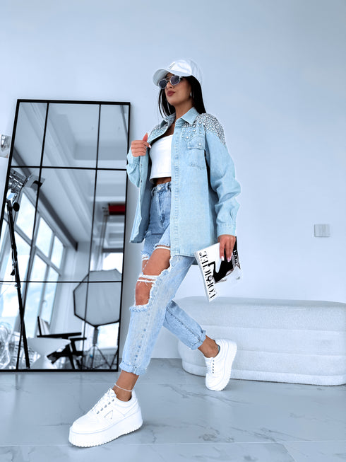 Джинсовая рубашка "LUX DIAMOND" D27 - СВЕТЛО СИНЯЯ