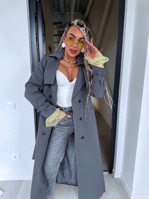 Lightweight Autumn Trench Coat - Dark Gray