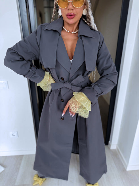Lightweight Autumn Trench Coat - Dark Gray