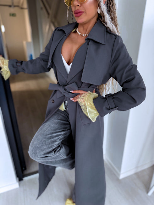 Lightweight Autumn Trench Coat - Dark Gray