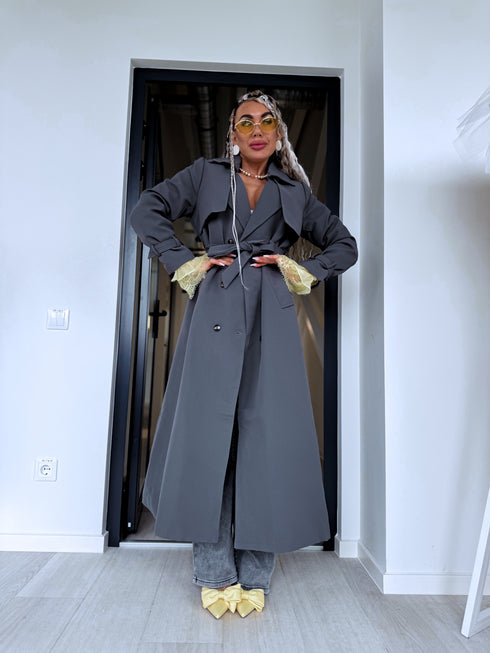 Lightweight Autumn Trench Coat - Dark Gray
