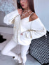 "CREAMY GLEAM MO-4005" knitted jacket with sequins - cream white