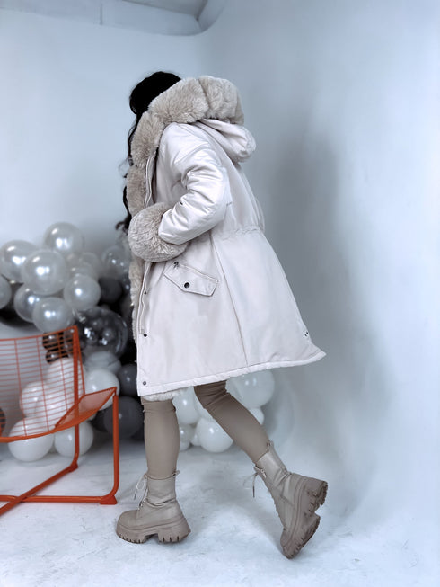 ELYNDI classic parka with fur - light beige PRE-ORDER