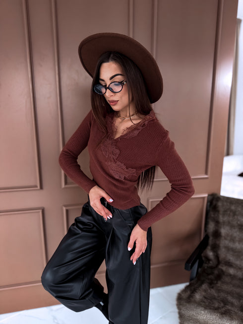 Tops with lace "LUX ROYAL QX586" - CHOCO