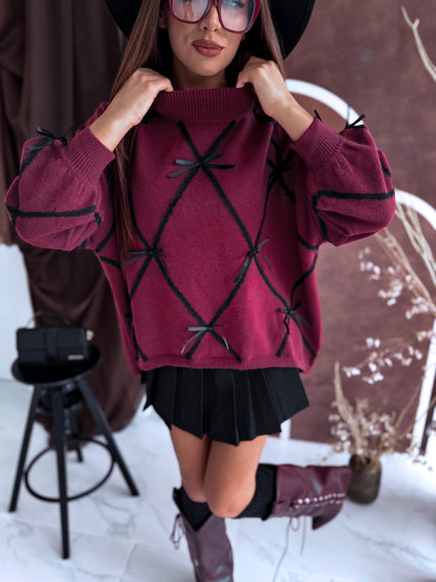 Knitted sweater "Belle Bow MC-4265" - BORDEAUX