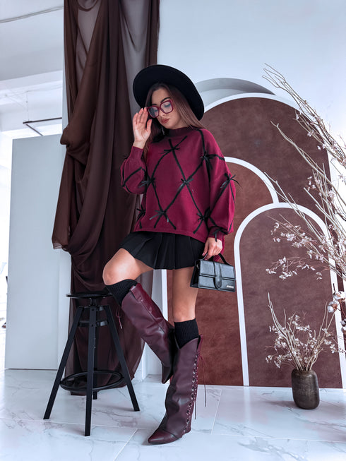 Knitted sweater "Belle Bow MC-4265" - BORDEAUX