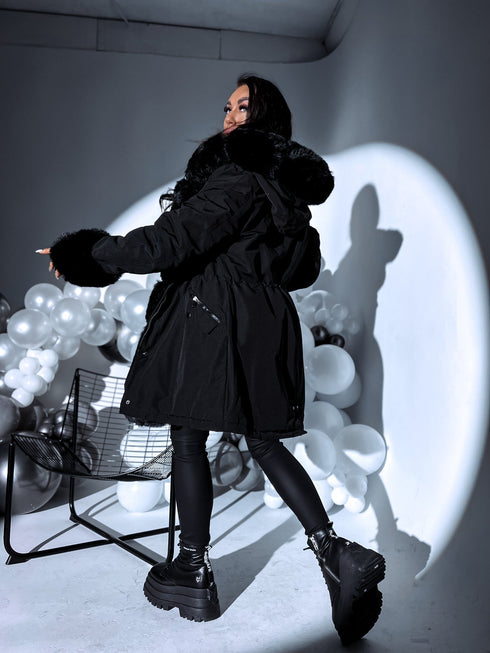 ELYNDI classic parka with fur - black PRE-ORDER