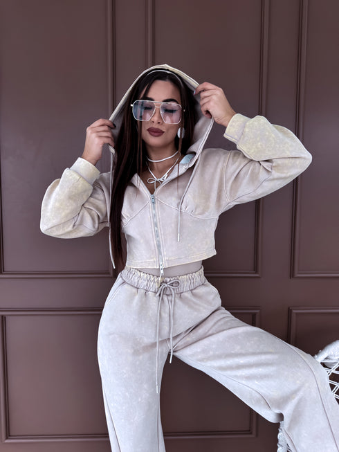 Set "ROWAN" pants + crop jacket - BEIGE