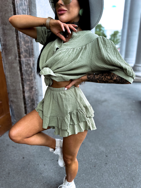 Kokvilnas komplekts "VOLĀNU PRIEKS" - haki